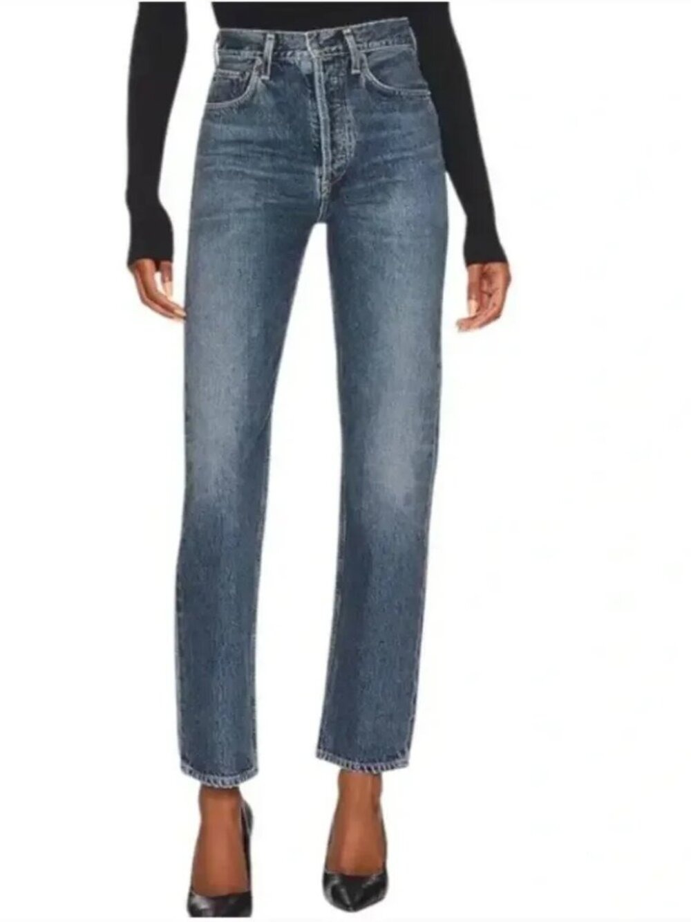 Agolde 90's Pinch Waist High Rise Button Fly Straight Jeans in Portrait Wash 28